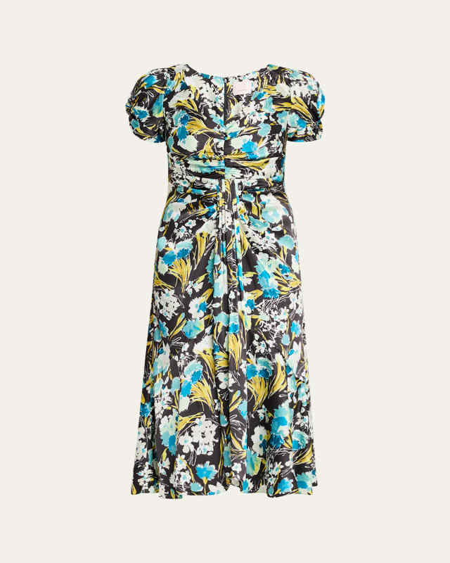 Walker Floral Puff-Sleeve Midi Dress